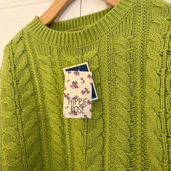 Hippie Rose Lime Cable Knit Sweater - Picture 2 of 2